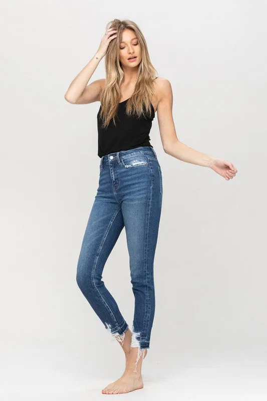 High Rise Released Distressed hem Crop Skinny