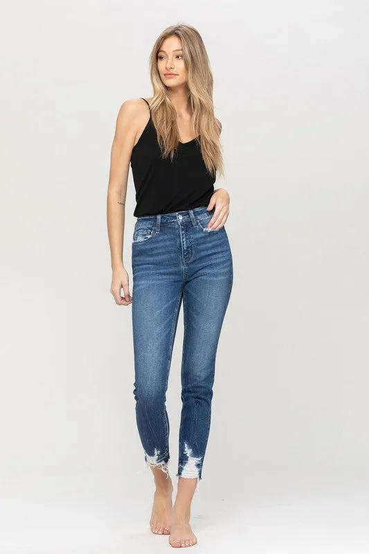 High Rise Released Distressed hem Crop Skinny