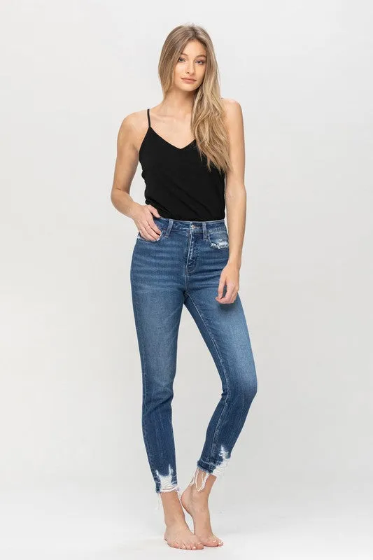 High Rise Released Distressed hem Crop Skinny