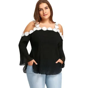 Lace Flower Crochet Chiffon Blouse