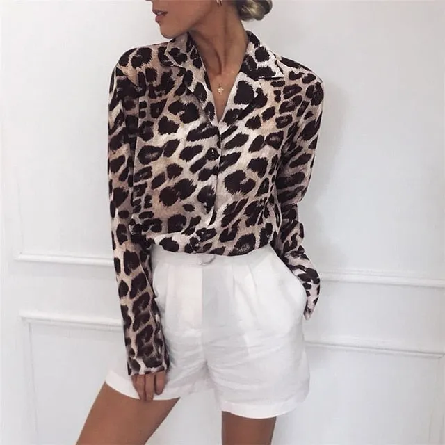 Lady Office Shirt Long Sleeve Sexy Leopard Print Blouse