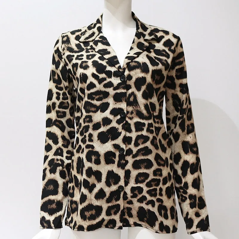 Lady Office Shirt Long Sleeve Sexy Leopard Print Blouse