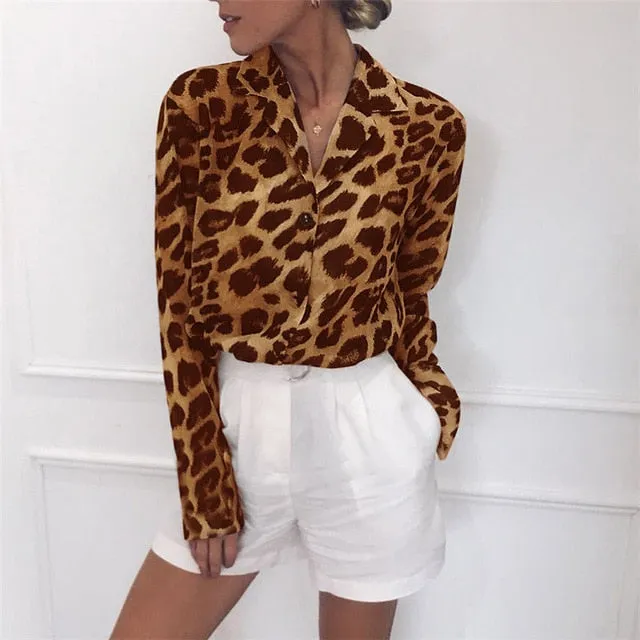 Lady Office Shirt Long Sleeve Sexy Leopard Print Blouse