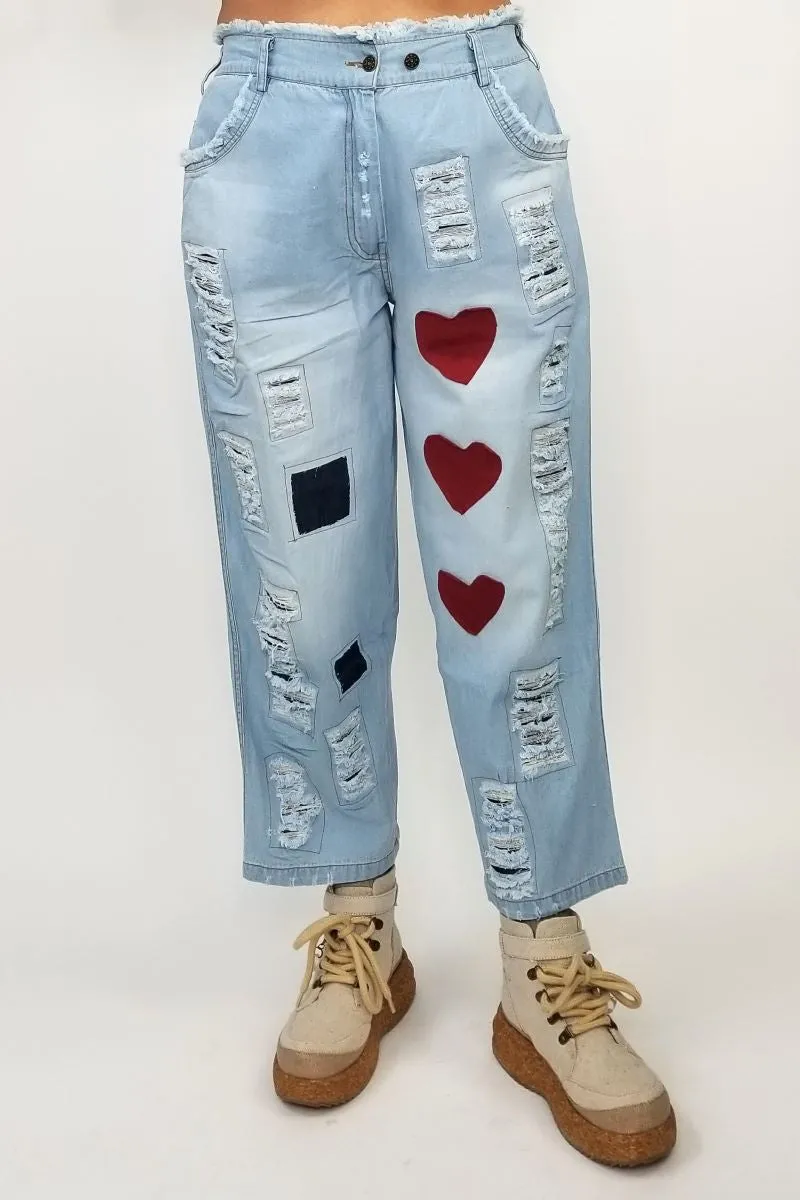 Light Blue Jeans with Hearts