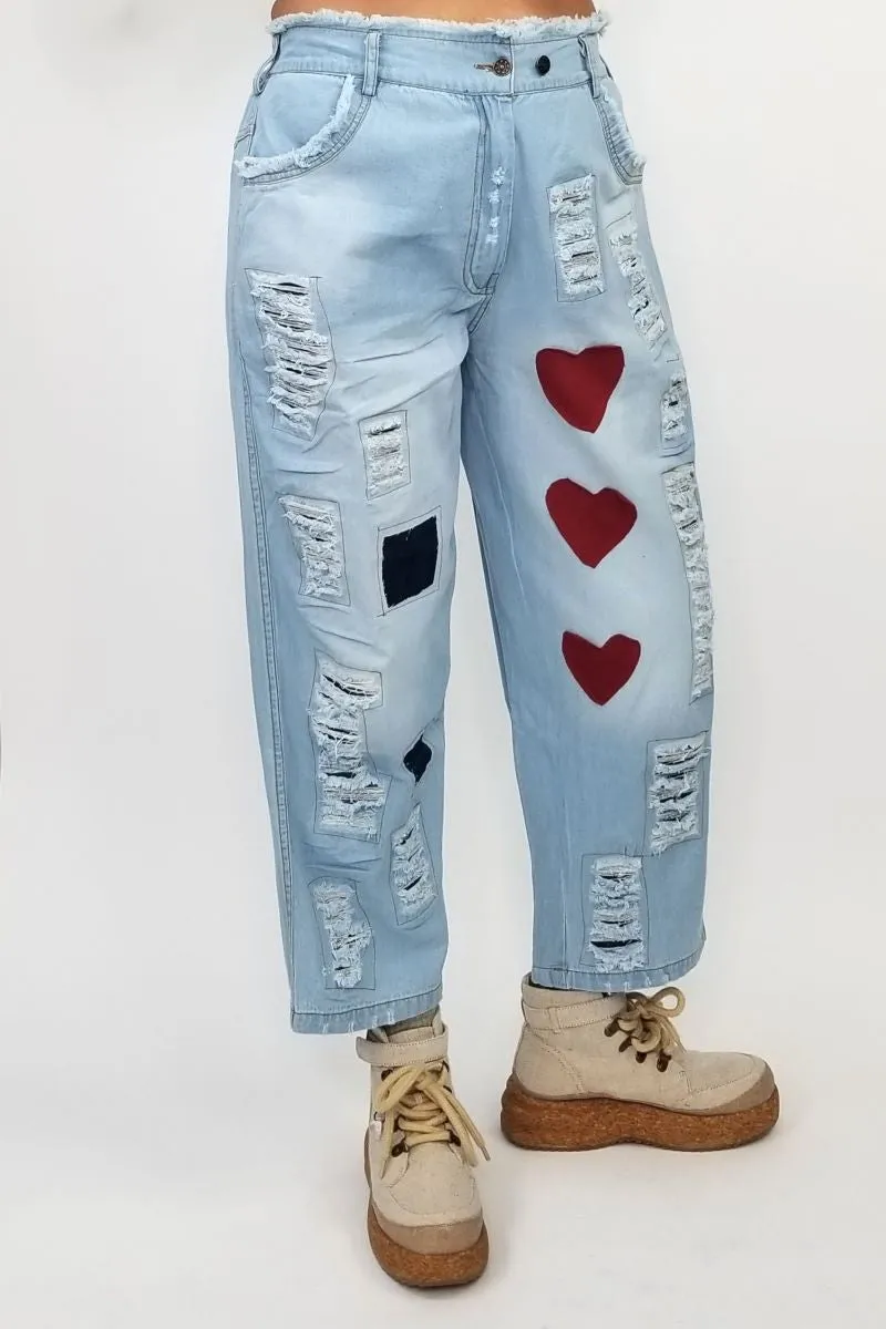 Light Blue Jeans with Hearts