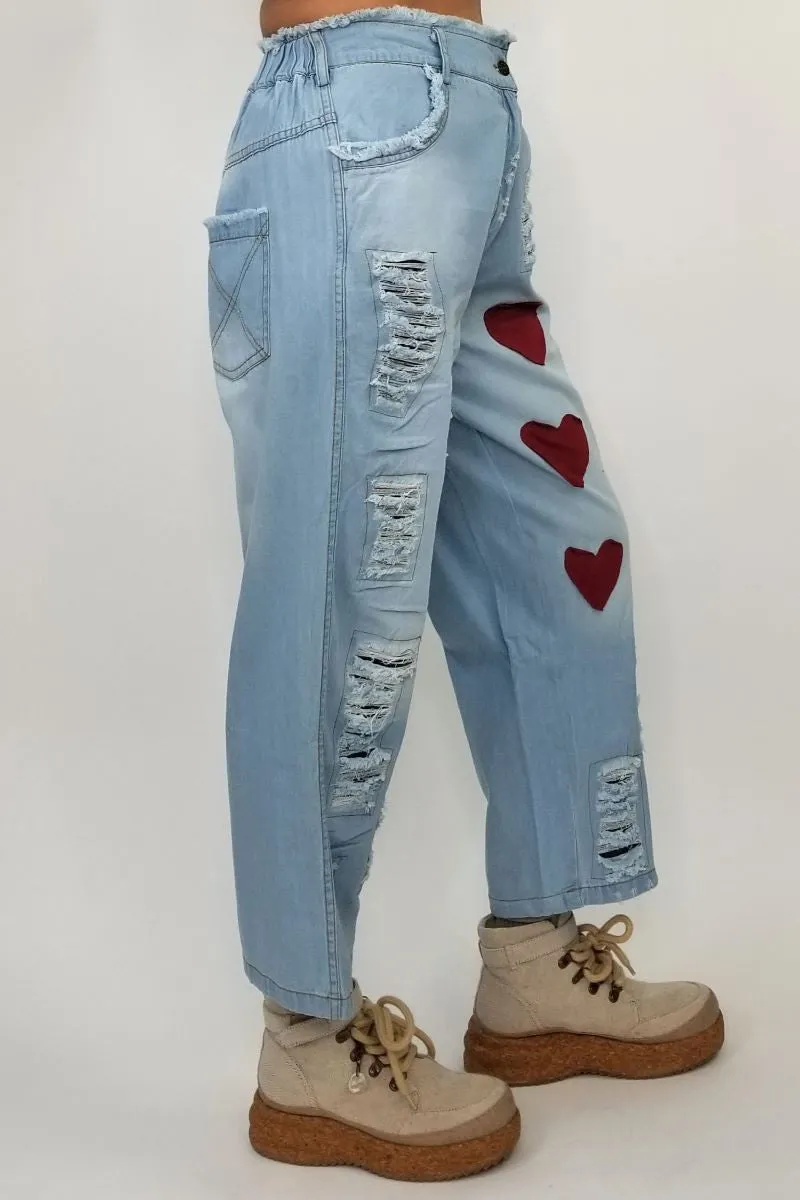 Light Blue Jeans with Hearts