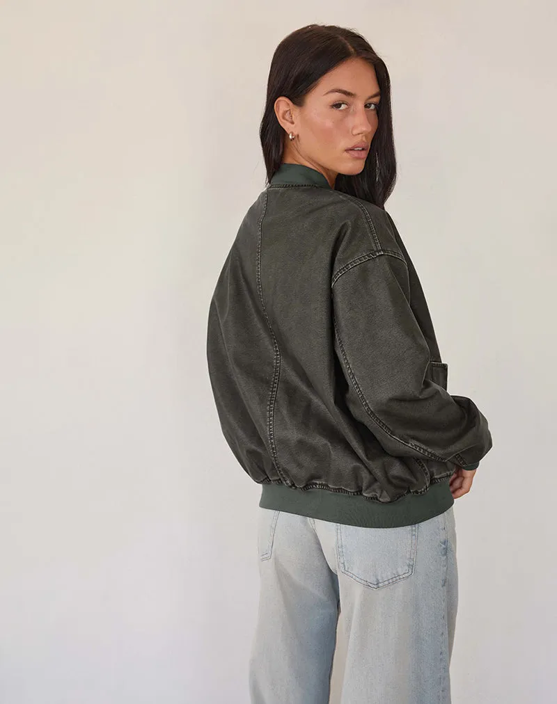 Marco Distressed Bomber Jacket in PU Charcoal