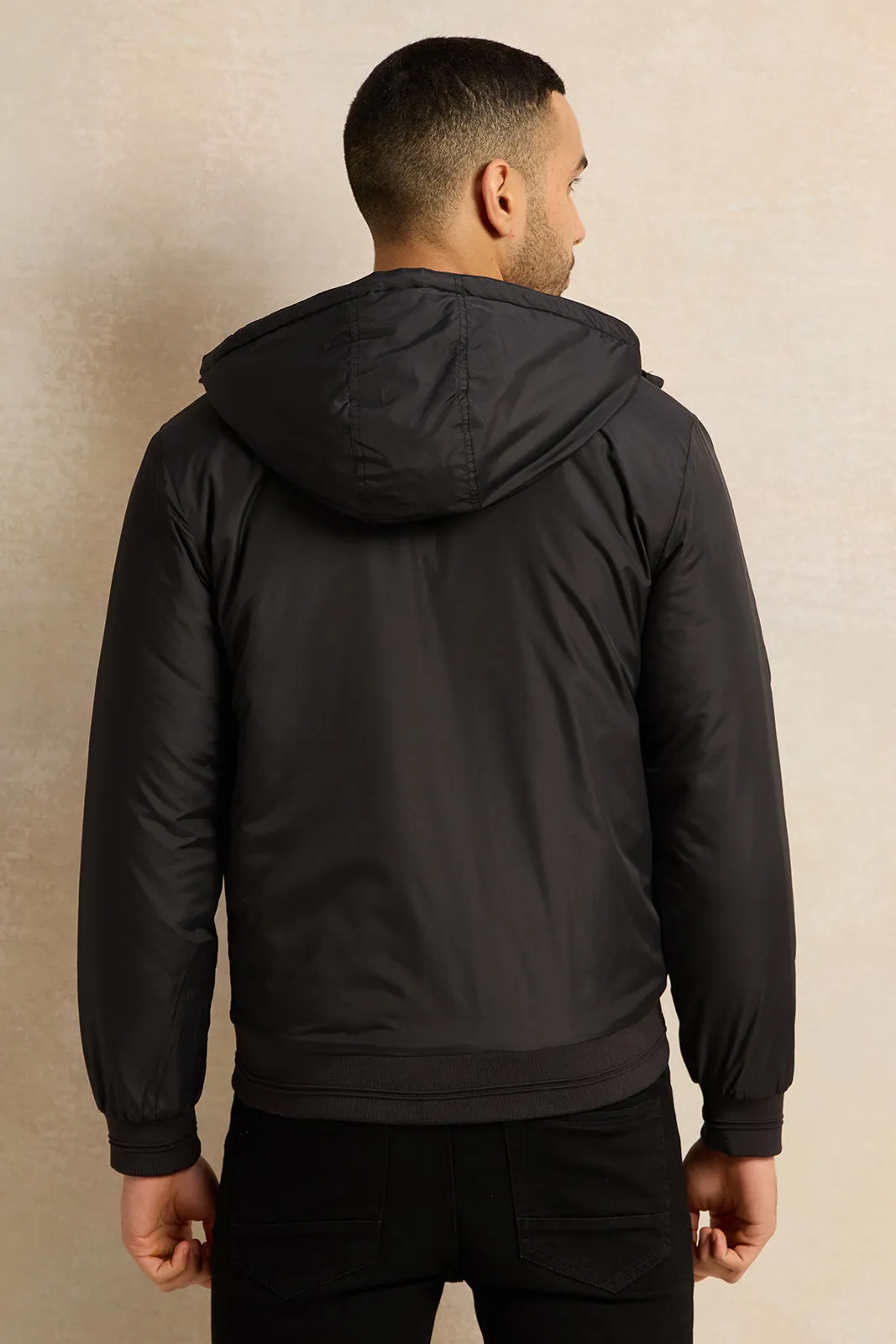 Men Black Hooded Jacket