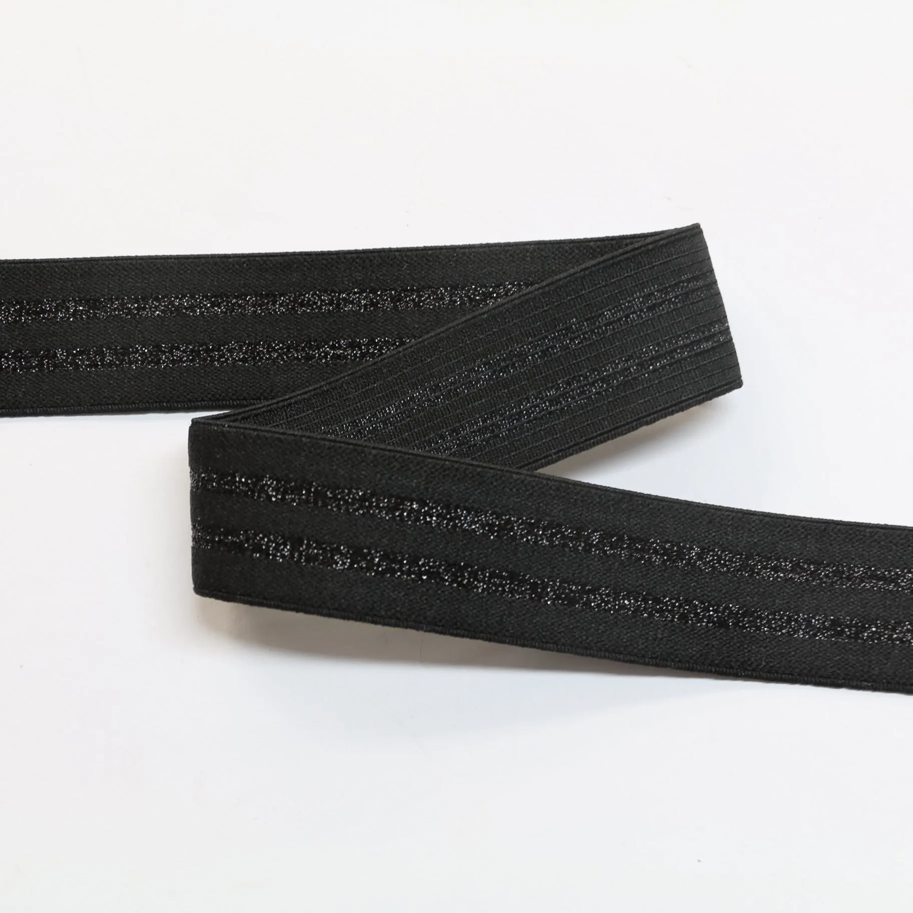 Metallic Fancy Elastic (30mm/1 1/8") - Black/Metallic Black Stripes