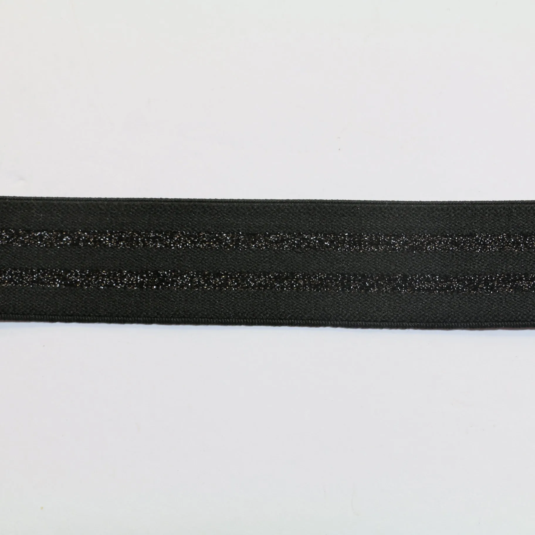 Metallic Fancy Elastic (30mm/1 1/8") - Black/Metallic Black Stripes