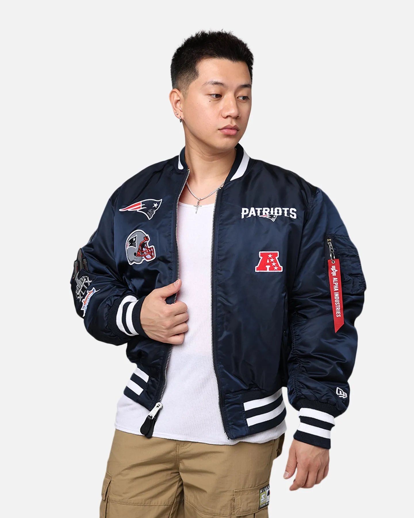 New Era X Alpha Series X NFL New England Patriots MA-1 Bomber Jacket Navy/Red