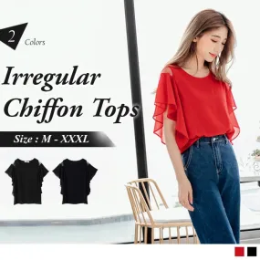 ORANGEBEAR SHORT SLEEVE IRREGULAR CHIFFON TOPS