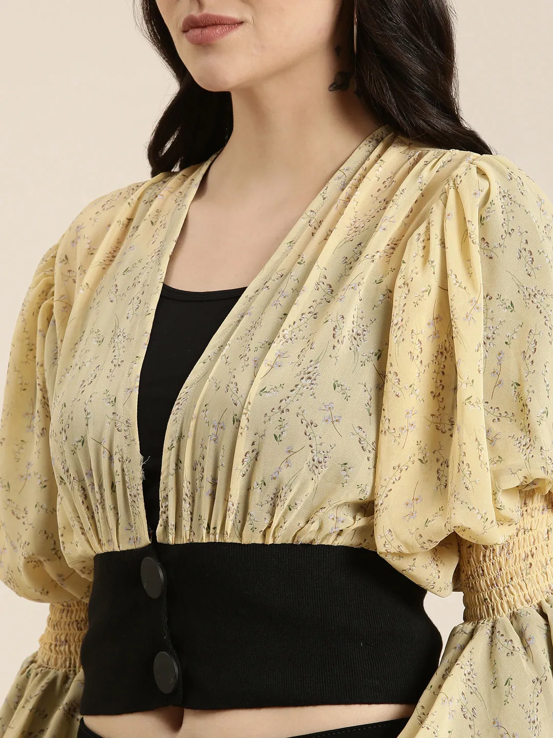 Printed Chiffon Regular Yellow Tops