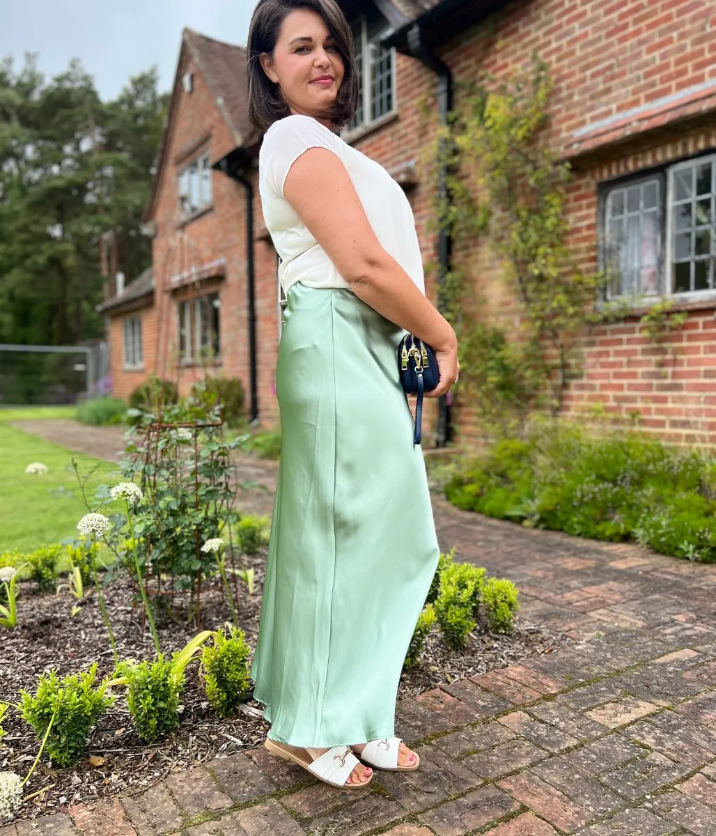 Satin Maxi Skirt Sage Green