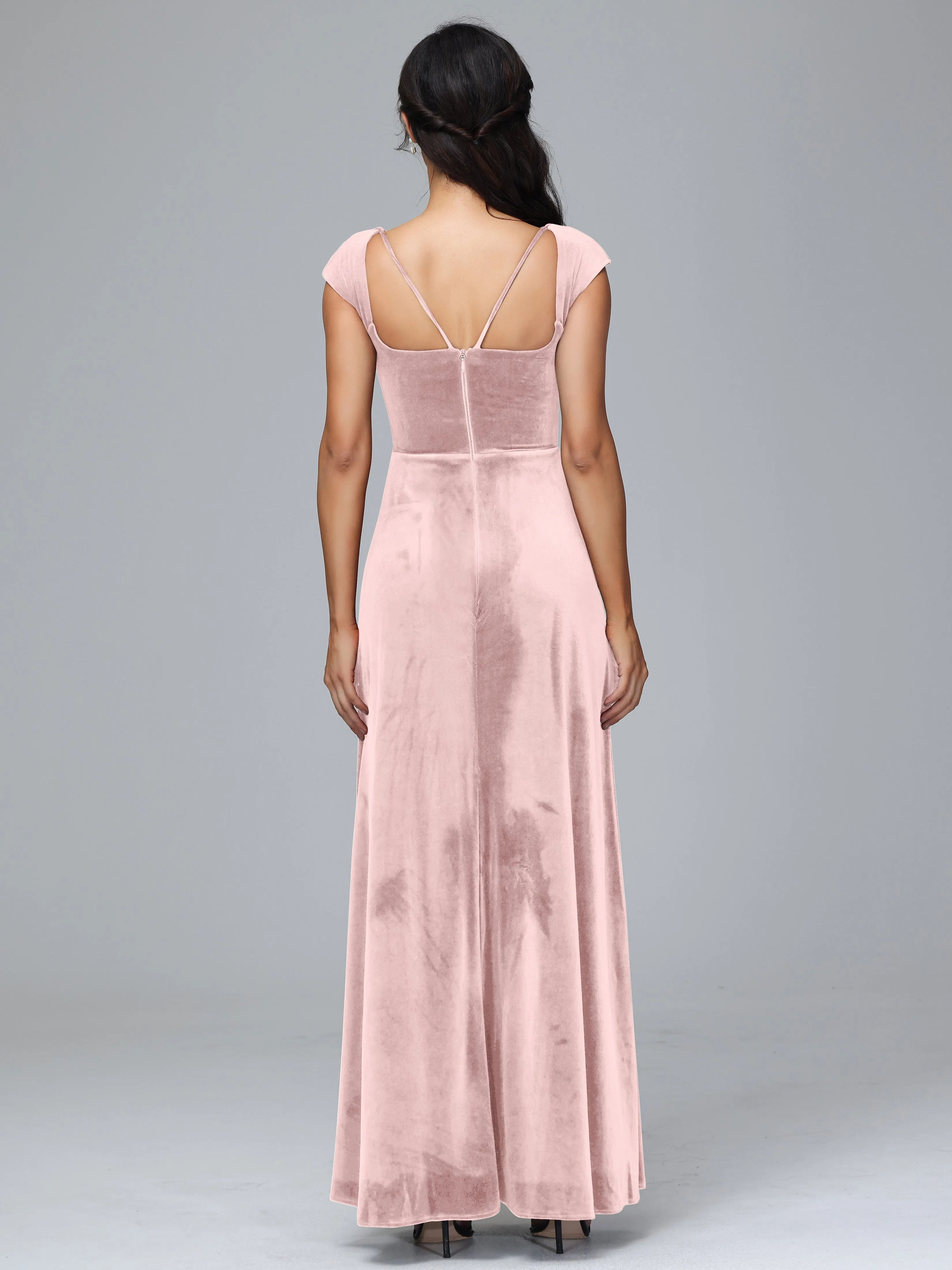 Scoop Neck Long Velvet Bridesmaid Dresses With Split