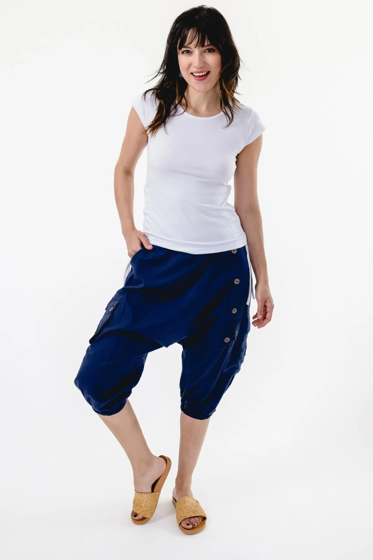 Short Drop Crotch Pants - Blue