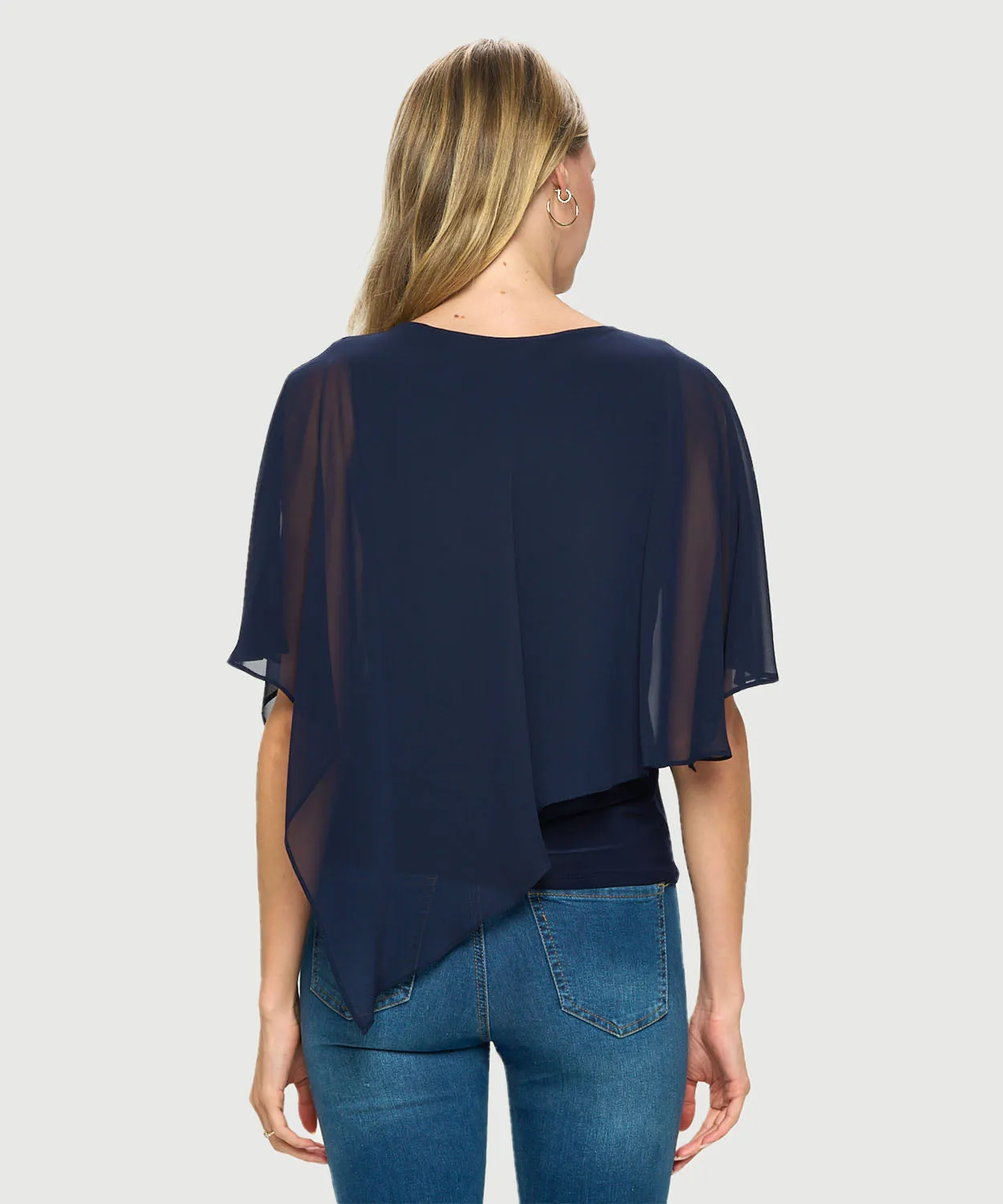 Short Sleeve Chiffon Layered Top | Navy Blue