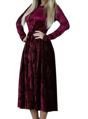 TastyHottie - Women Velvet Dress Long Sleeve O neck Vintage Dresses