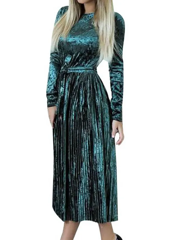 TastyHottie - Women Velvet Dress Long Sleeve O neck Vintage Dresses