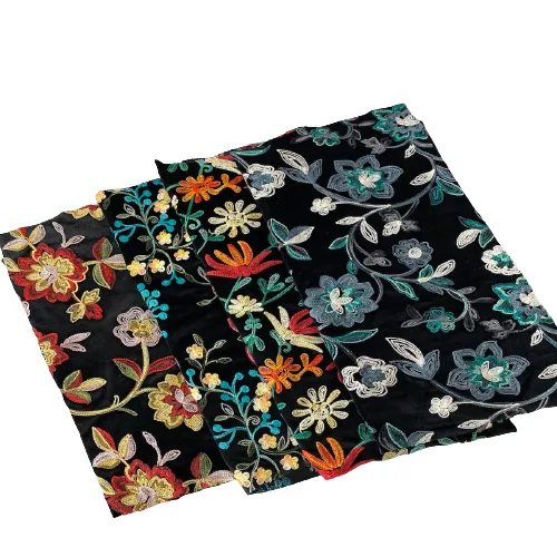 Teal Red Multicolor Briony Floral Embroidered Stretch Velvet Fabric