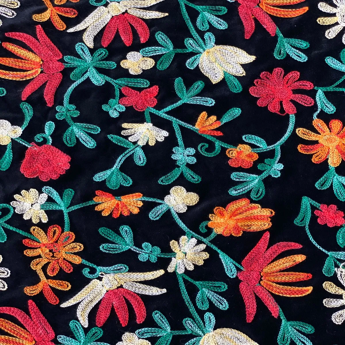 Teal Red Multicolor Briony Floral Embroidered Stretch Velvet Fabric