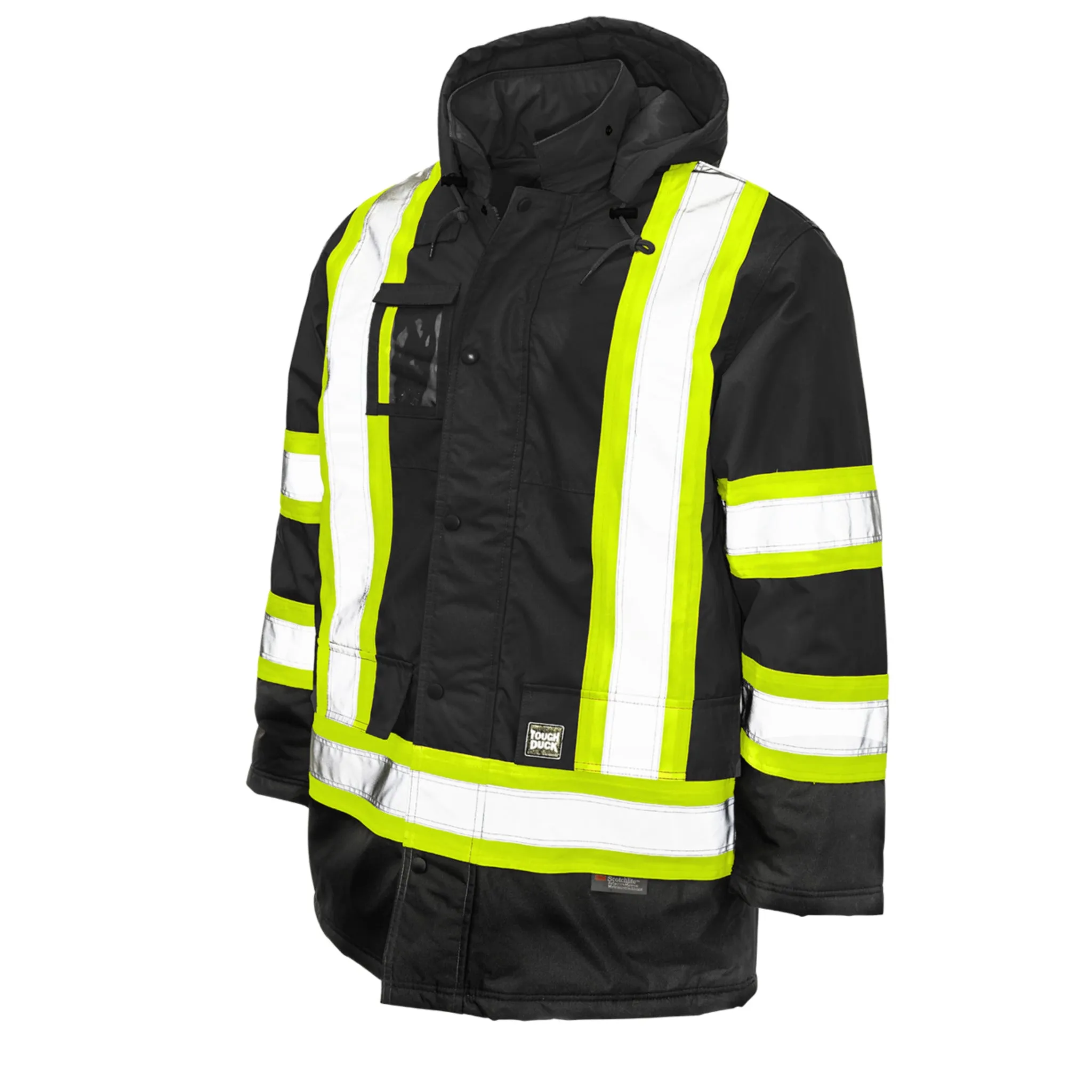 Tough Duck Men's Hi Vis Safety Work Parka S176 - CSA 300D Poly Oxford, Insulated, Reflective, Waterproof, Warm, Durable, Adjustable Hood | Sizes XS-5XL