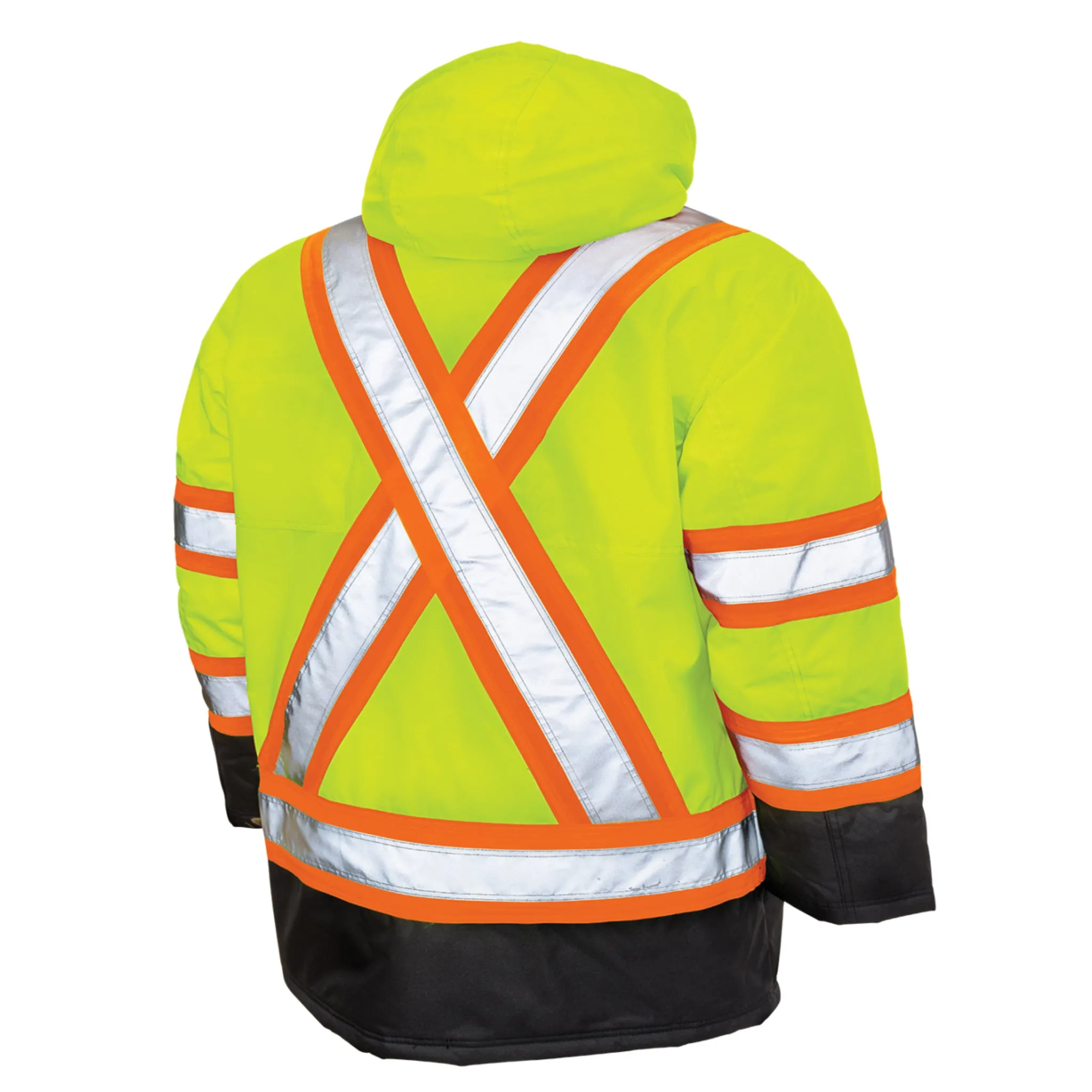 Tough Duck Men's Hi Vis Safety Work Parka S176 - CSA 300D Poly Oxford, Insulated, Reflective, Waterproof, Warm, Durable, Adjustable Hood | Sizes XS-5XL