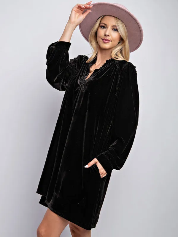 Velvet Frill Tunic Dress – Trendy Winter Must-Have