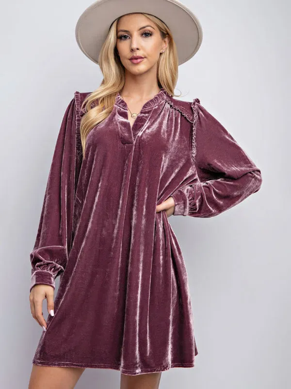 Velvet Frill Tunic Dress – Trendy Winter Must-Have