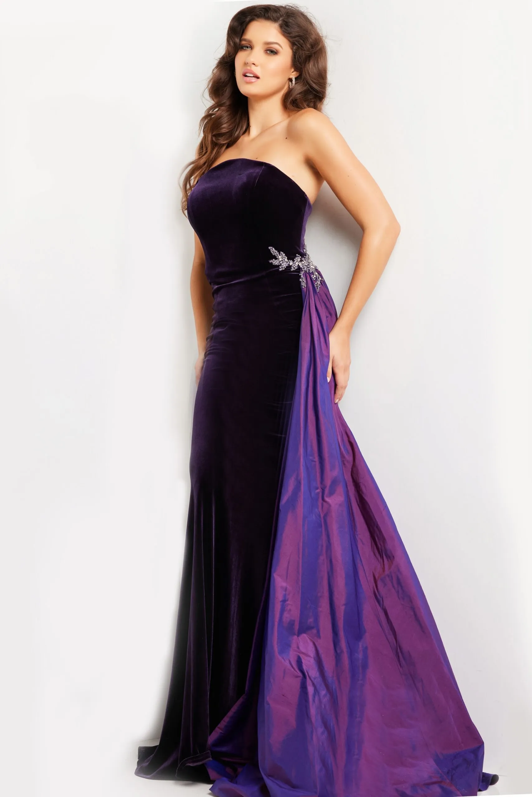 Velvet Strapless Overskirt Gown by Jovani 26116