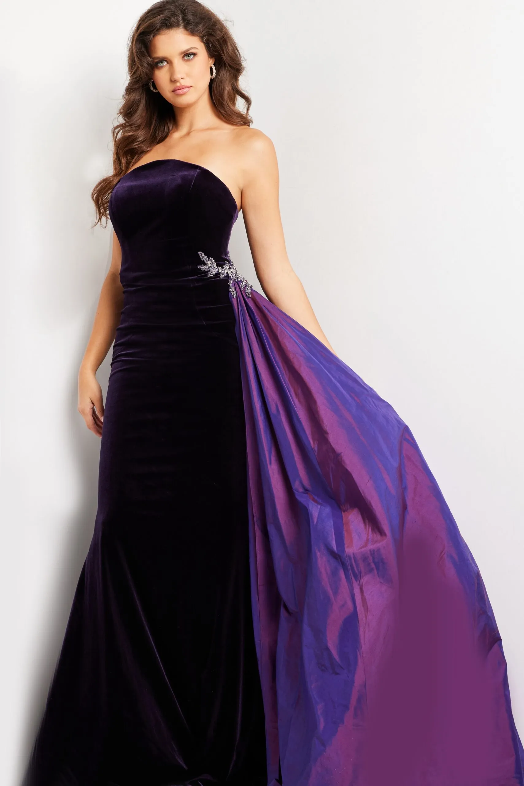 Velvet Strapless Overskirt Gown by Jovani 26116