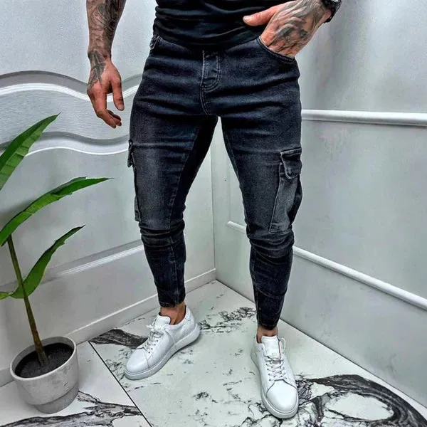 Vintage Distressed Multi-pocket Jeans