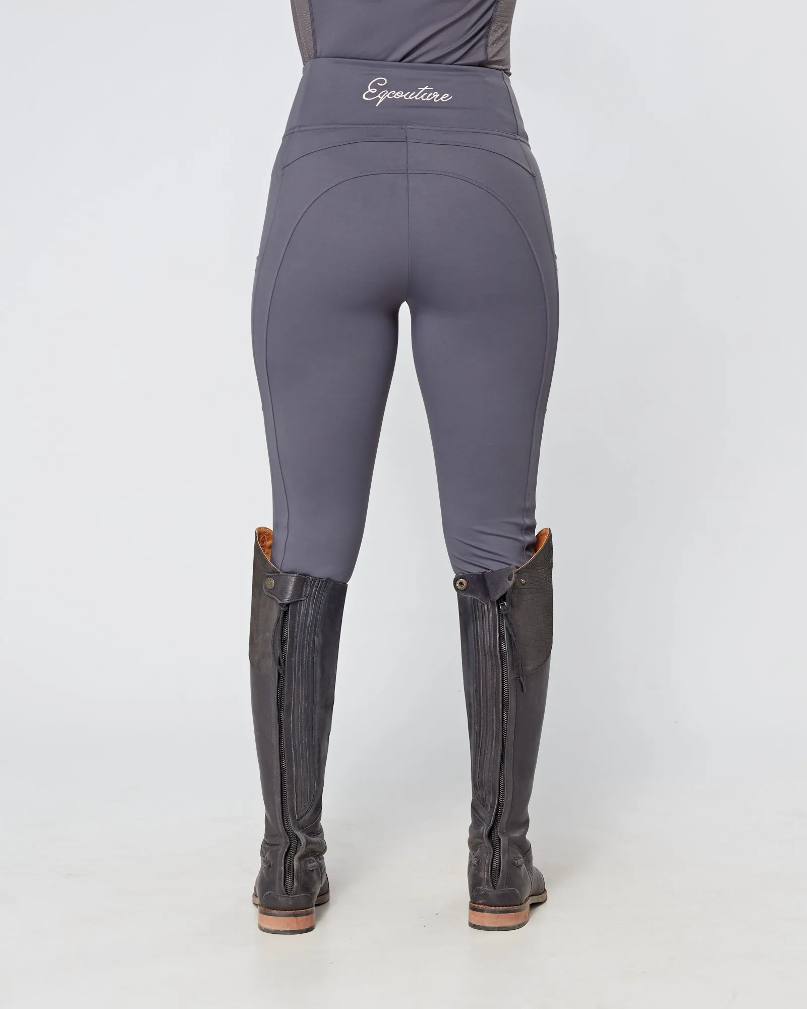 WINTER Slate Grey Riding Leggings / Tights with Phone Pockets - NO GRIP/ SILICONE