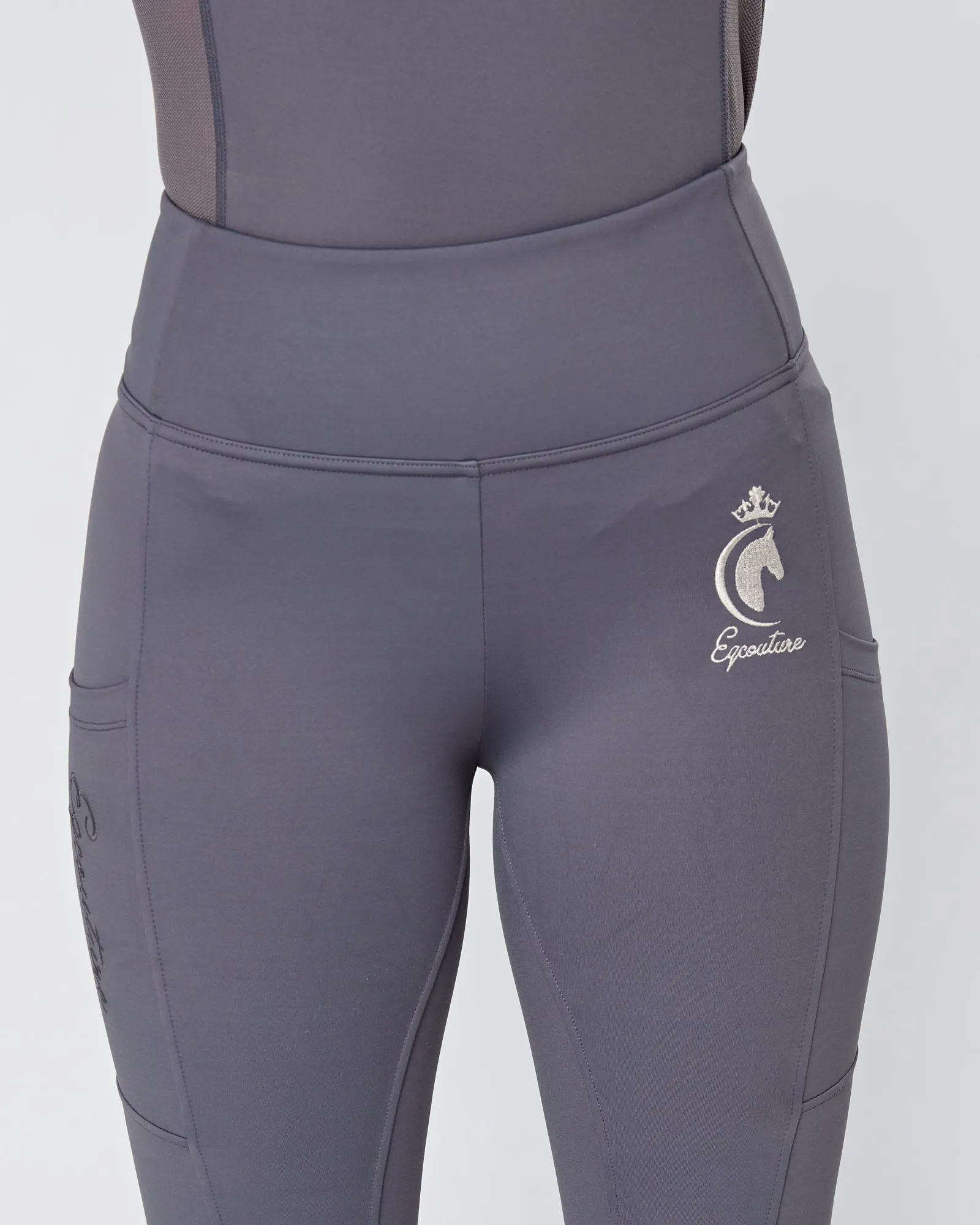 WINTER Slate Grey Riding Leggings / Tights with Phone Pockets - NO GRIP/ SILICONE